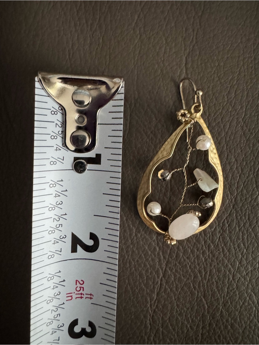Vintage Boho Gold-Tone Teardrop Wirework Earrings with White Gem Accents - Picture 7 of 7